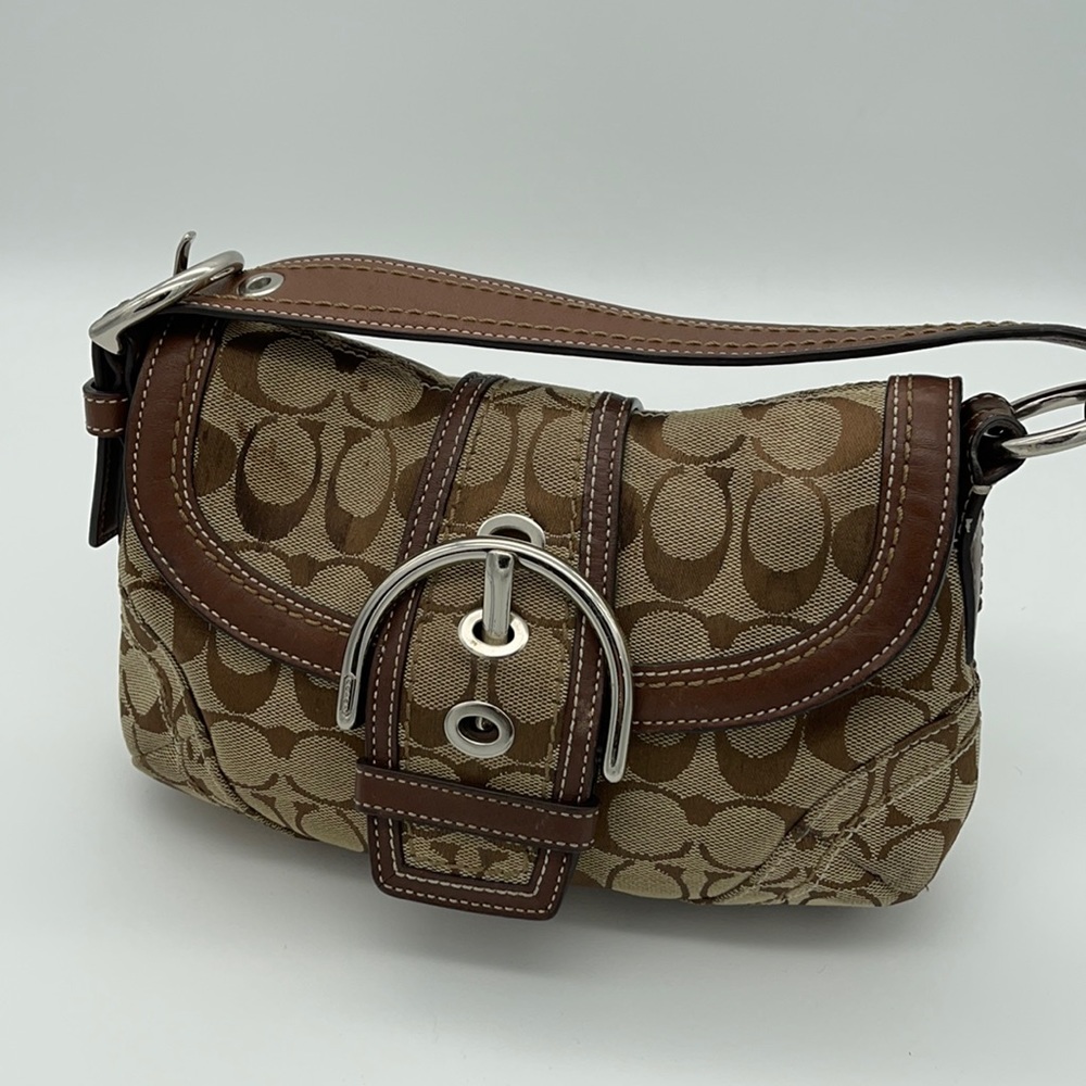 Coach Brown Signature Canvas and Leather Buckle Shoulder Bag